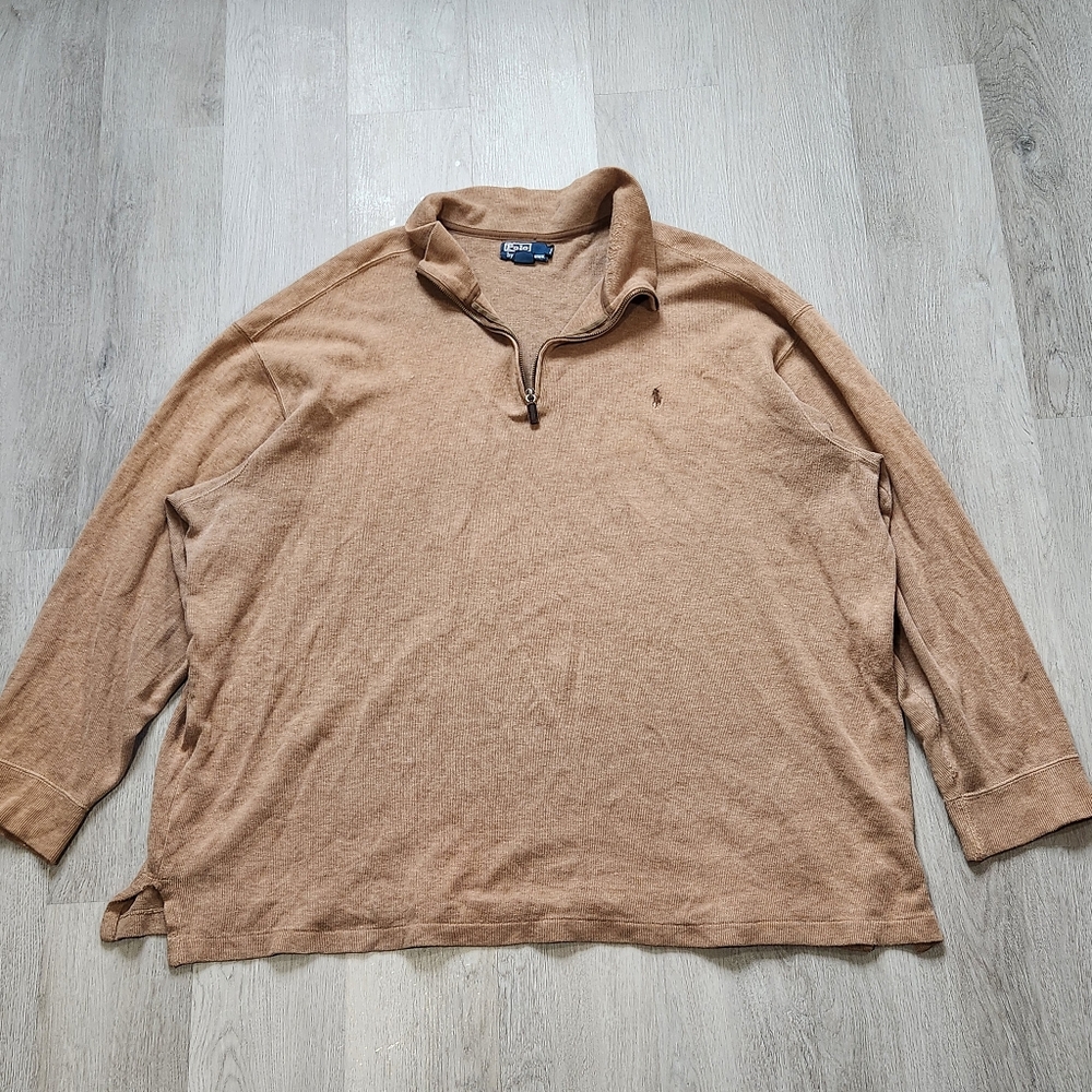 Vintage Polo Ralph Lauren 1/4 Zip Sweater Mens 3XB Camel Brown Tight Knit Faded